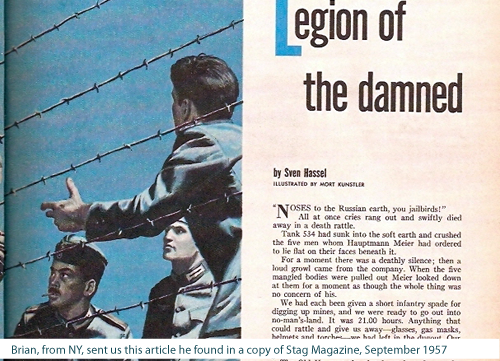 Brian, from NY, sent us this article he found in a copy of Stag Magazine, September 1957.
