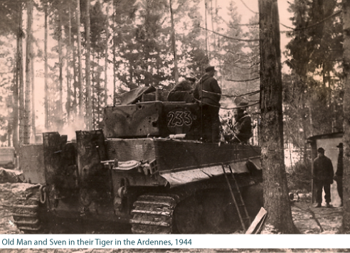 Old Man and Sven in their Tiger in the Ardennes, 1944.