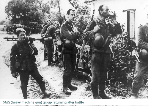 SMG (heavy machine gun) group returning after battle.