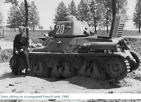 Sven, sitting on a conquered French tank, 1940.